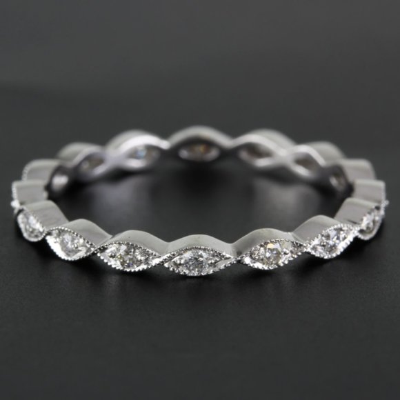 New 18k White Gold Stackable Diamond Eternity Wedding / Anniversary Ring - Jolie